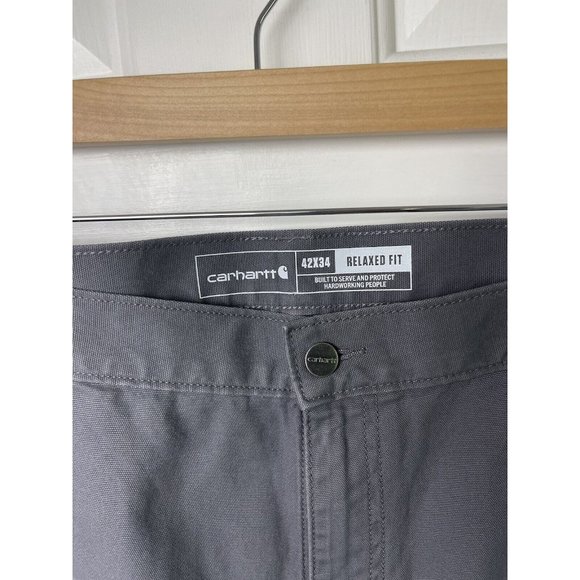 Carhartt Mens 42x34 Work Pants Rugged Flex Relaxed Fit Canvas Gray 5-Pocket - Picture 3 of 9